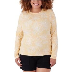 Hang Ten Long Sleeve Ladies' Sun Tee - UPF 50+ Protection Yellow Floral XXL NWT‎